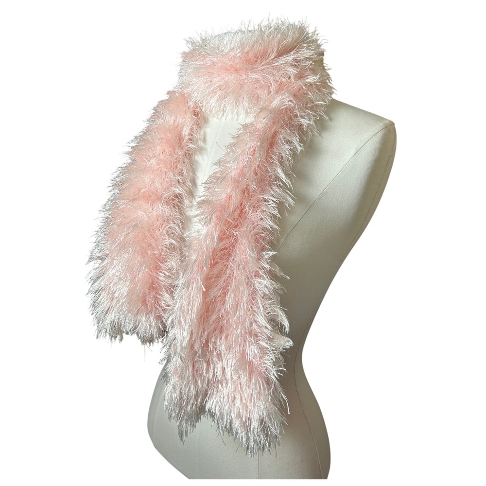Y2K Light Pink‎ Faux Fur Eyelash Yarn Skinny Scarf Shaggy Feathered Boa 2000s